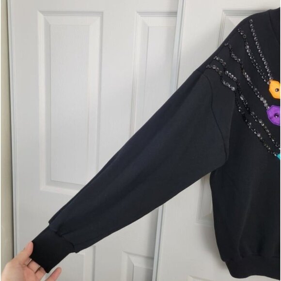 Vintage DEBRA MARTIN Black Embroidered Button Beading Pullover Sweater L - Picture 7 of 10